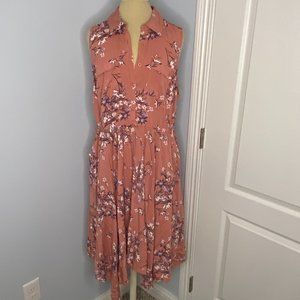 Torrid Sleeveless Dusty Rose Floral Midi Dress w/Pockets Size - 1